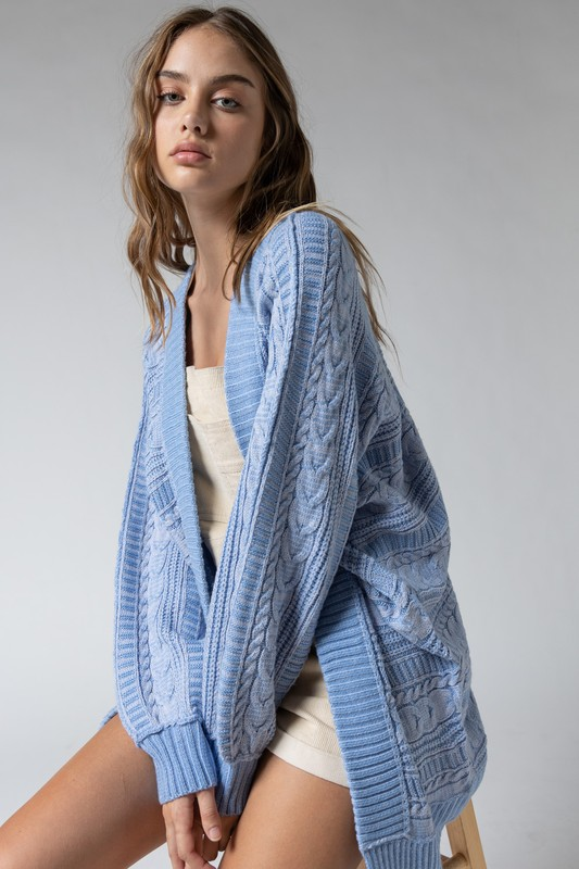 Oversized Cable Button Cardigan