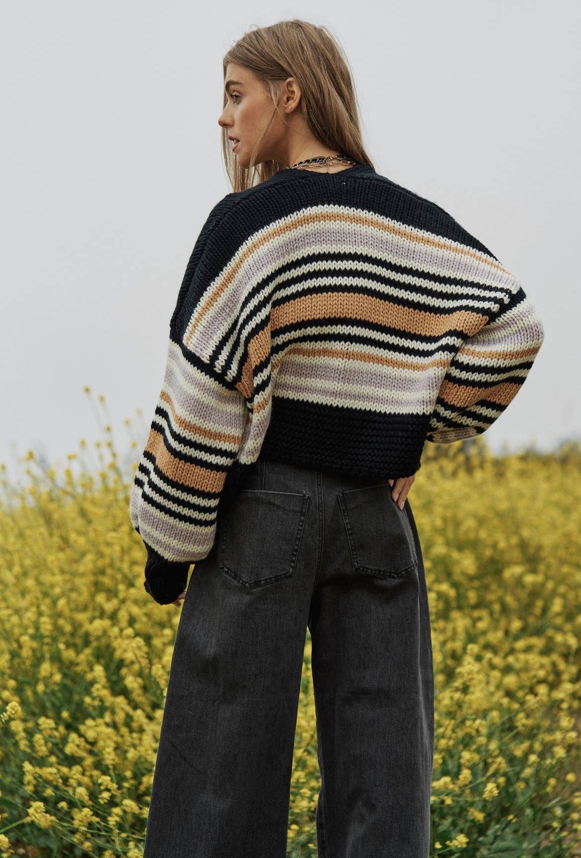 Striped Wide Sleeve Cardigan